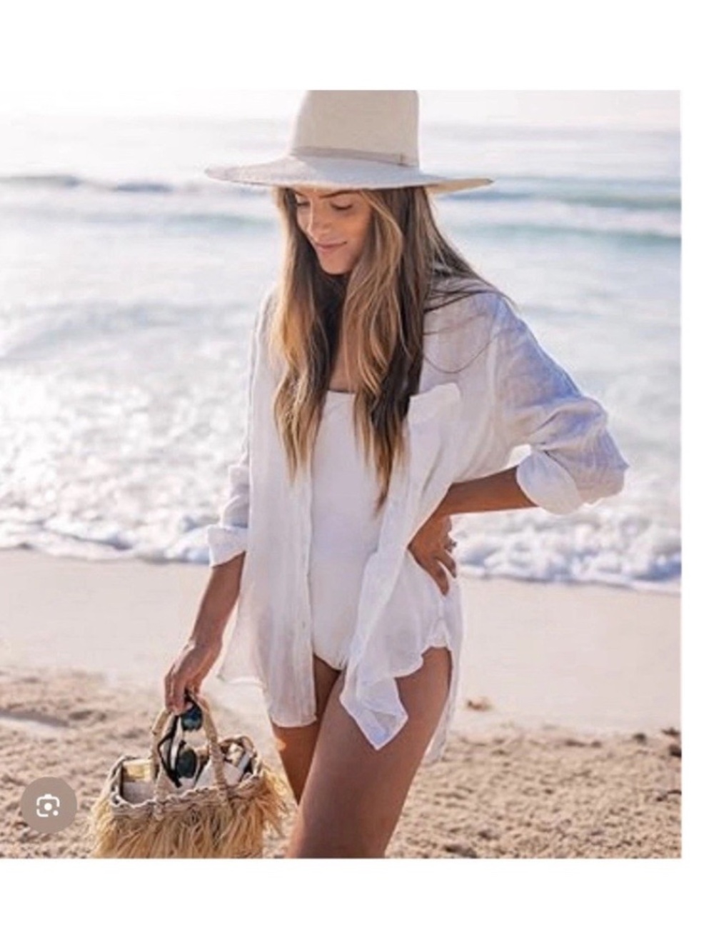 Zoye Chen Womens White Lightweight Crinkle Button Down Blouse S Beach Resortwear